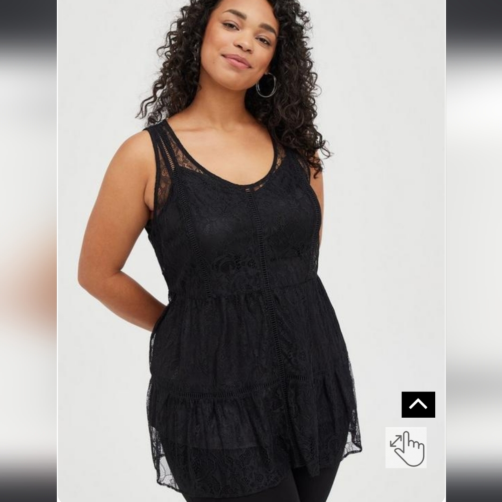 Torrid - Black lace babydoll tank. Size 0
